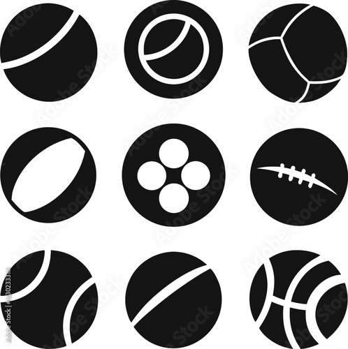 Black and white sports ball icons balls