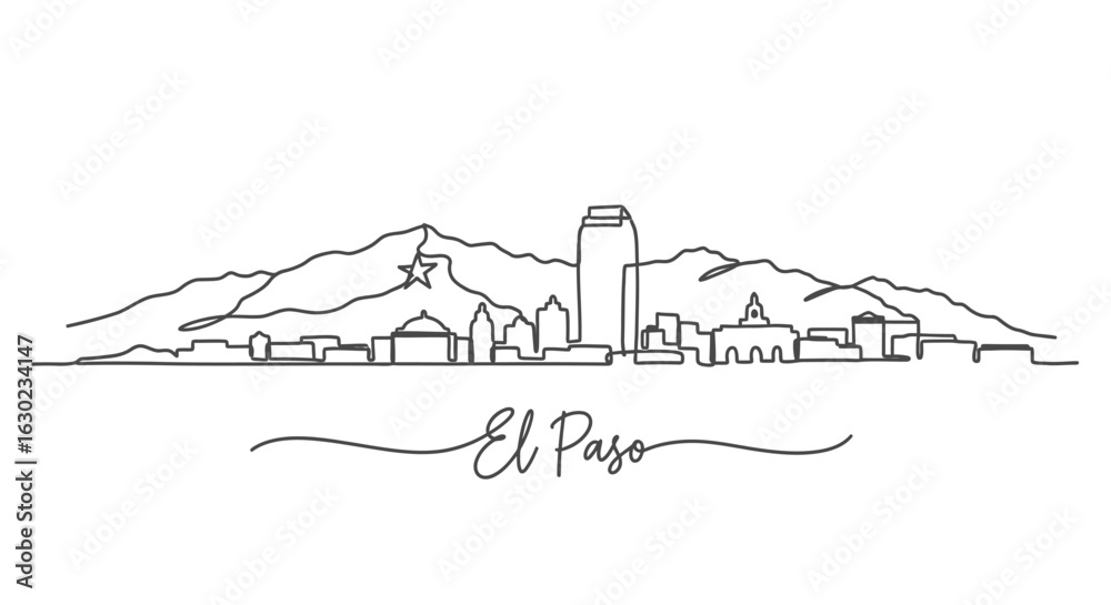 Obraz premium El Paso Texas Skyline Vector Line Art with Minimalist Design.