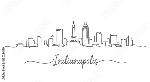 Indianapolis Skyline Single Line Art with Cityscape, Contour, and Vector.