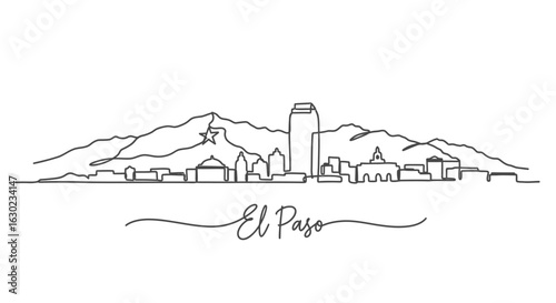 El Paso Texas Skyline Vector Line Art with Minimalist Design.
