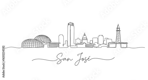 San Jose Skyline Line Art with California City.