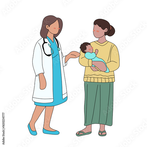 Doctor With Mother And Baby