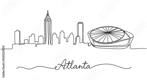 Atlanta Skyline One Line Drawing with Georgia, USA, and Architecture.