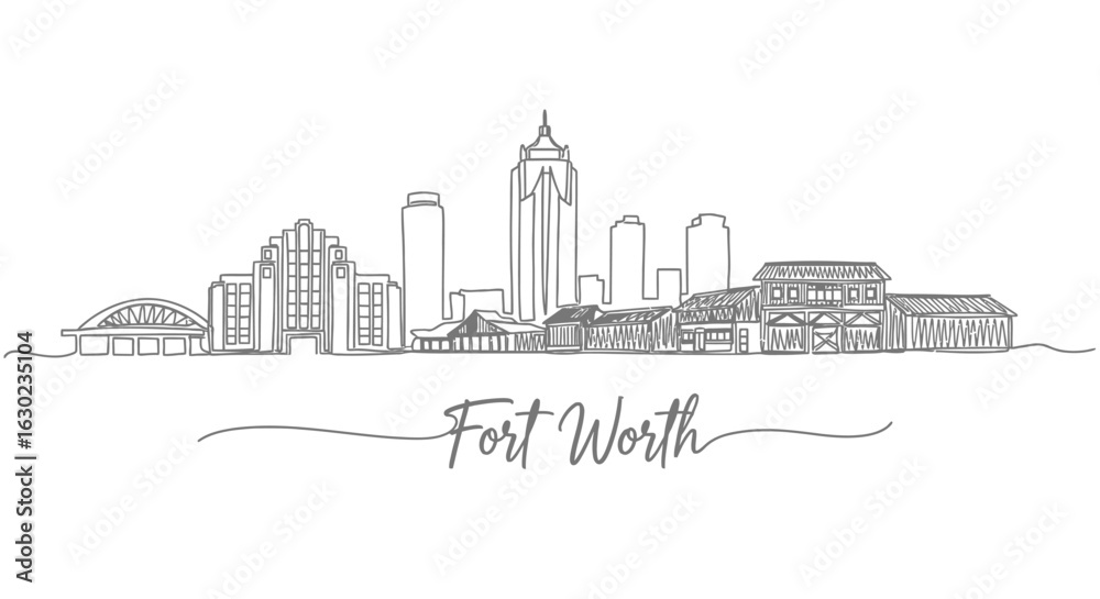 Fototapeta premium Fort Worth Skyline Line Art with Texas, and Cityscape.