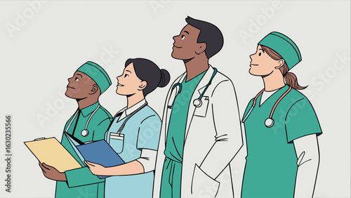 Diverse Medical Professionals Looking Upward.
