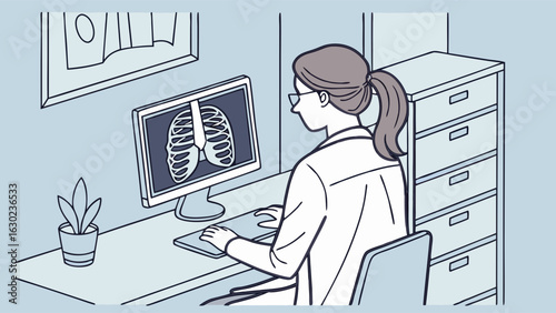 Doctor Reviewing Chest XRay on Computer 1.