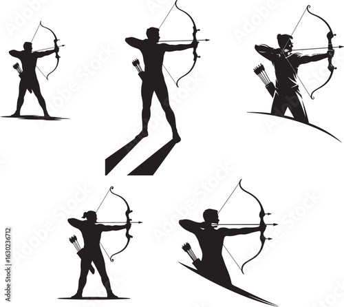 Archers aiming bows with arrows archery sport