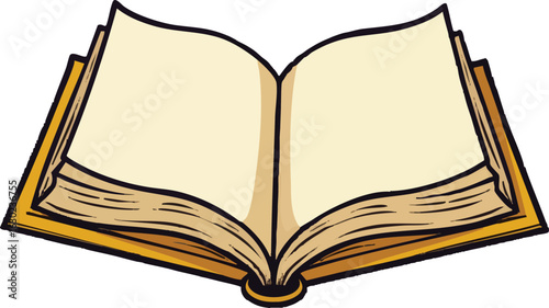 Old, blank book with aged pages, open and isolated on a white background, perfect for education and vintage literature designs