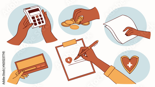 Financial Transactions and Daily Tasks Illustrated.