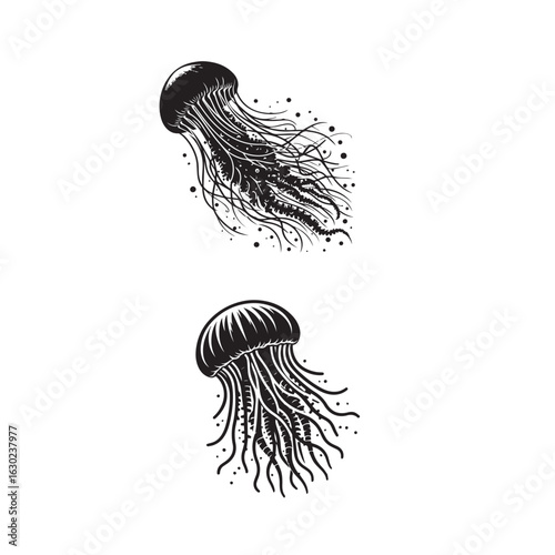 Jellyfish set Silhouette Vector Set

Black and White Jellyfish Icons

Jellyfish set Illustration in Silhouette