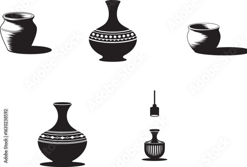 Black pottery vases and vessels ceramic decorative