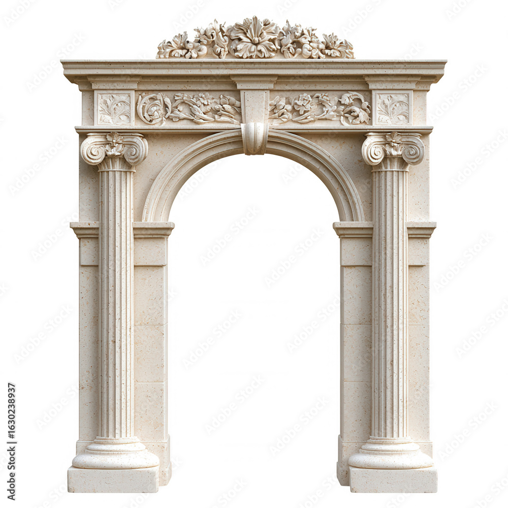 Fototapeta premium visual 3d Classic architectural element, perfect for adding a touch of elegance and history to icon projects, featuring floral ornaments and transparent background
