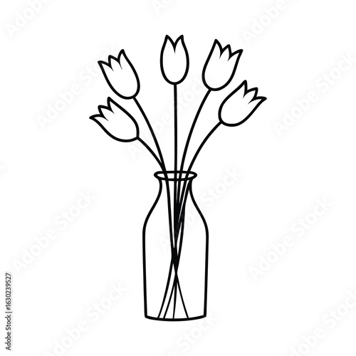 simple tulips stem in bottle vase on white background 
