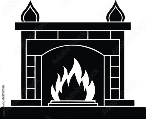  holiday fireplace silhouette vector icon