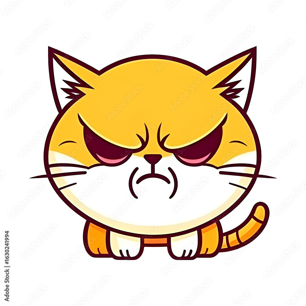 Obraz premium Grumpy cartoon cat with an angry expression on a transparent background