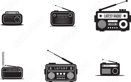 Vintage radios with antennas and dials retro broadcast