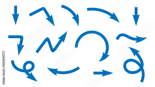 Air flow. Set of blue arrows showing direction of air movement. Wind direction arrows. Blue cold fresh stream from the conditioner