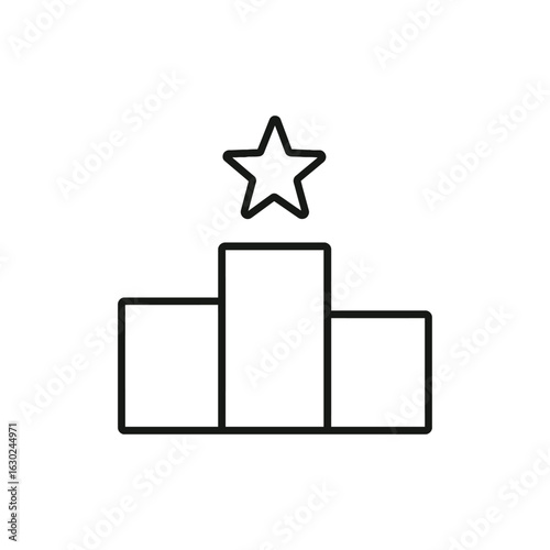 Podium line icon with a star. Winner's ranking and success symbol.