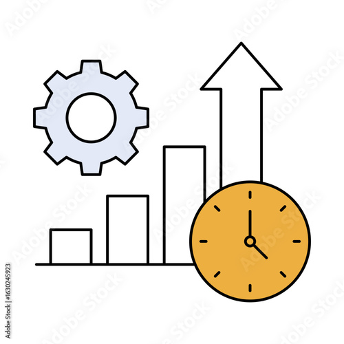 Productivity Icon. Clock and Bar Graph, Efficiency and Work Output. Vector Illustration.