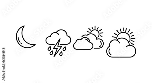 Minimalist Weather Forecast Icons Line Art Set
