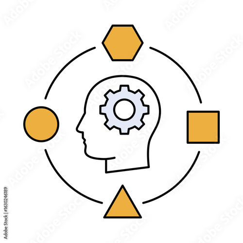 Adaptability Icon. Gears and Person, Flexibility and Problem Solving. Vector Illustration.