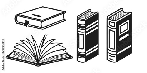 Vector art of collection of vintage books in various styles perfect for illustrating educational or literary themes