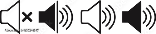 Vector art of illustration showing the different sound levels from mute to maximum volume for user interface