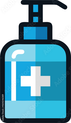 Hand sanitizer bottle icon on white background, clean hygiene symbol, germ protection, disinfectant liquid container, personal care, health safety, antibacterial sanitizer, medical hygiene vector 