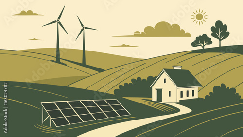 Rural Landscape with Renewable Energy Sources.