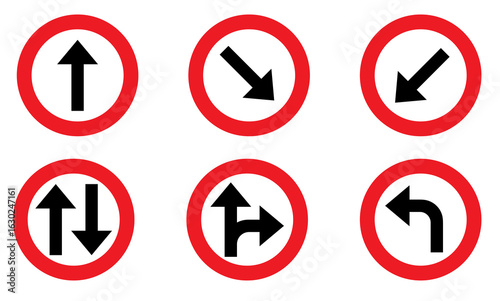 Free Download A series of road signs are displayed, each within a red circle, featuring black symbols - GFXLoad