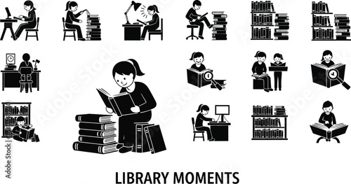 Studying students reading books learning at library moments