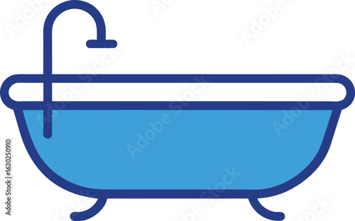 Minimalist Bathtub Icon Isolated on White Background – Clean Vector Illustration for Bathroom, Plumbing, Interior, Sanitary, Hygiene, Shower, Spa, and Home Design Concepts