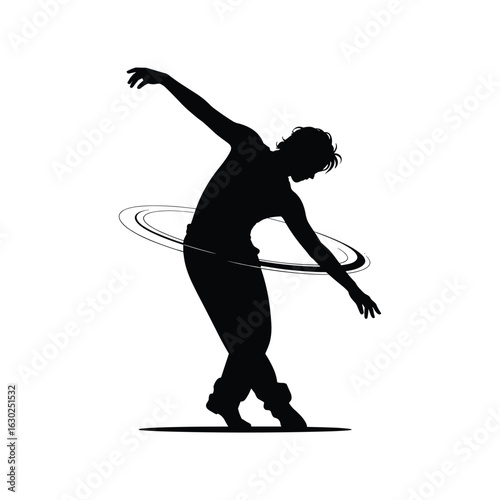 Silhouette of a dancer performing with a hula hoop