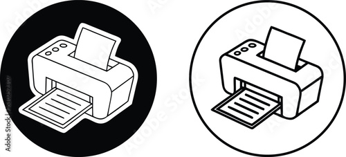 Vector art of iconic printer illustration depicting printing process in black and white vector format