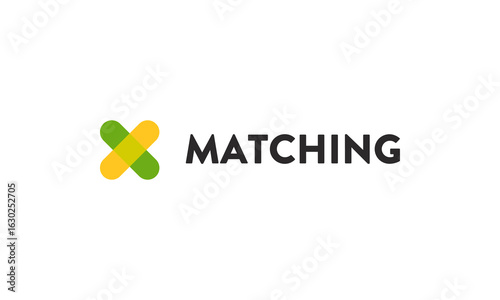 Green & Yellow Matching Cross Mark Technology & Business Logo — Flat Vector Template