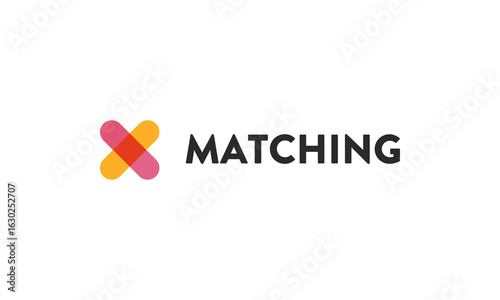 Pink & Orange Matching Cross Mark Technology & Business Logo — Flat Vector Template