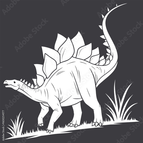 Silhouette of a Stegosaurus with Arched Back and Plates – Prehistoric Dinosaur Vector.