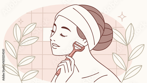 Woman Gently Exfoliating Her Face with a Facial Razor.