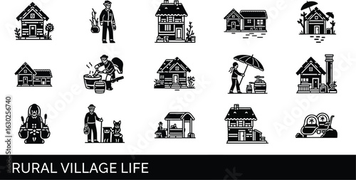 Explore charming village life with this rural scene collection