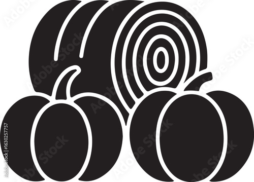 Pumpkins and Hay Bale Silhouette
