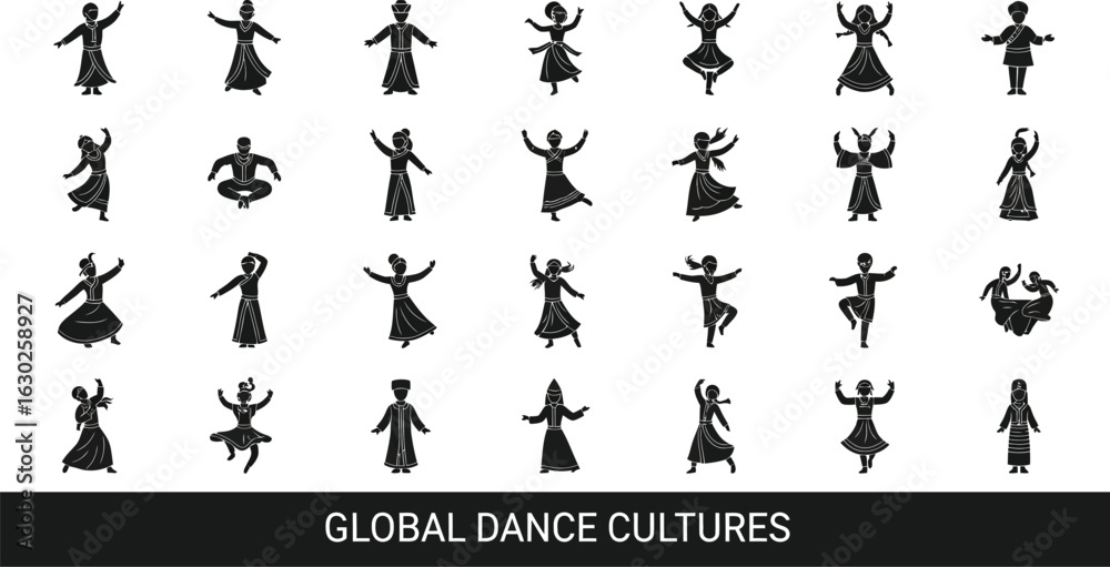 Naklejka premium Celebrate global cultures with traditional dances silhouette art