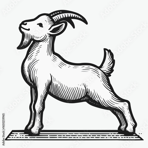 Vintage illustration of a proud goat symbolizing strength and fitness, detailed line art
