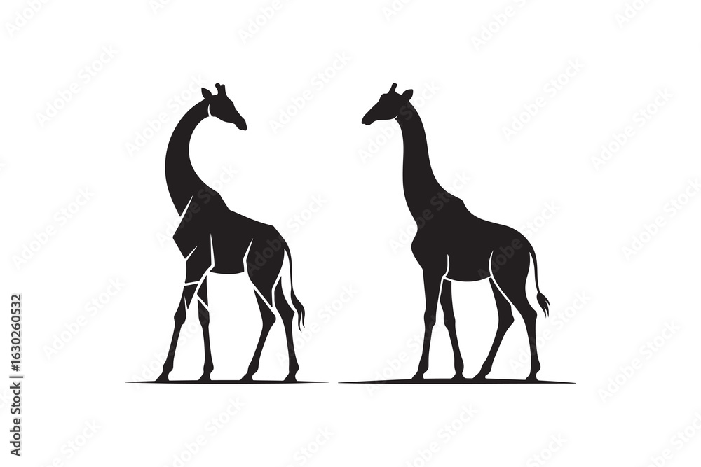 Obraz premium Giraffe Silhouette Pair Design Two Giraffes Standing Silhouette