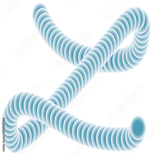 Digital art of a spiraling tubular helix composed of light blue discs, evoking a sense of smooth motion

