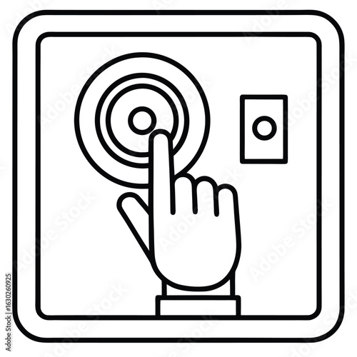 Vector art of finger pressing a button on a control panel, isolated on white background
