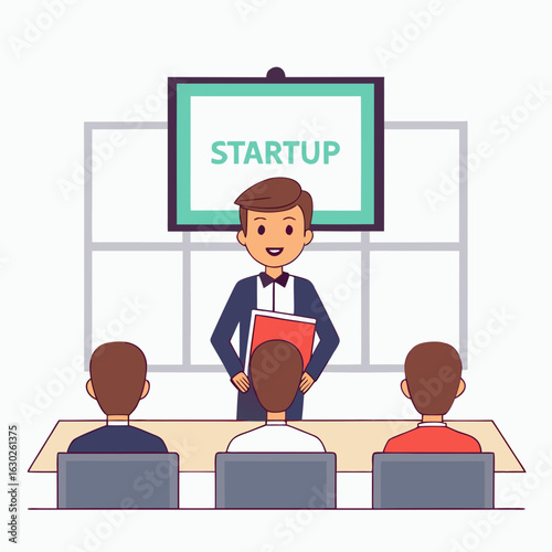 Man presenting startup idea to audience business presentation