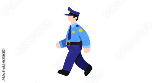 Police Officer Walking on Duty - Flat Vector Art
