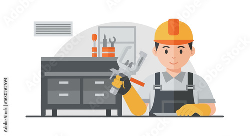 Engineer Working in a Modern Laboratory | Engineering Workspace Vector Art
