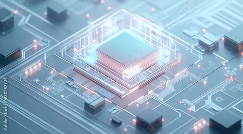 Advanced Microprocessor on a Circuit Board with Illuminated Connections