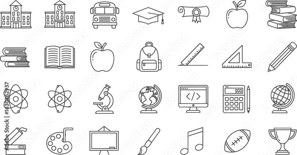 Fototapeta premium School and Education Icon Set - Learning, Teacher, and Graduation Line Icons